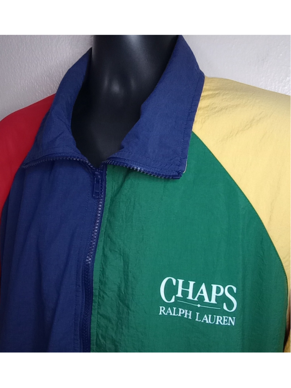 Vintage 90s Chaps Ralph Lauren Men's Large Nylon Windbreaker Jacket Colorblock - Picture 3 of 9